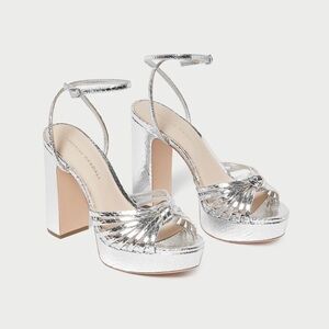 NIB Loeffler Randolph Rivka Silver Platform Sandals, Sz 9